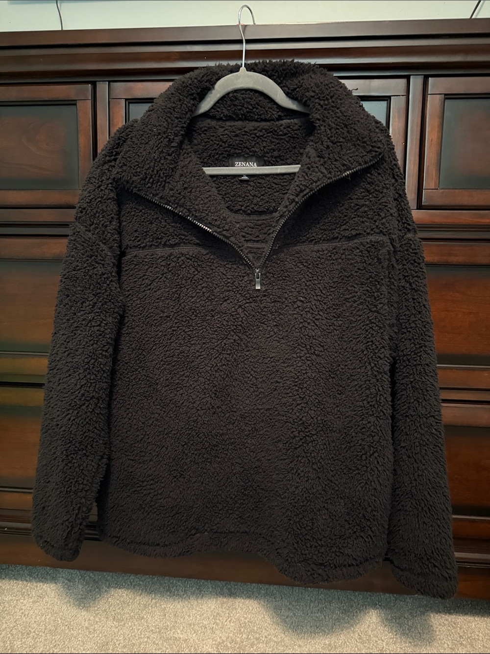 Zenana Black Sherpa Zip-Up Pullover